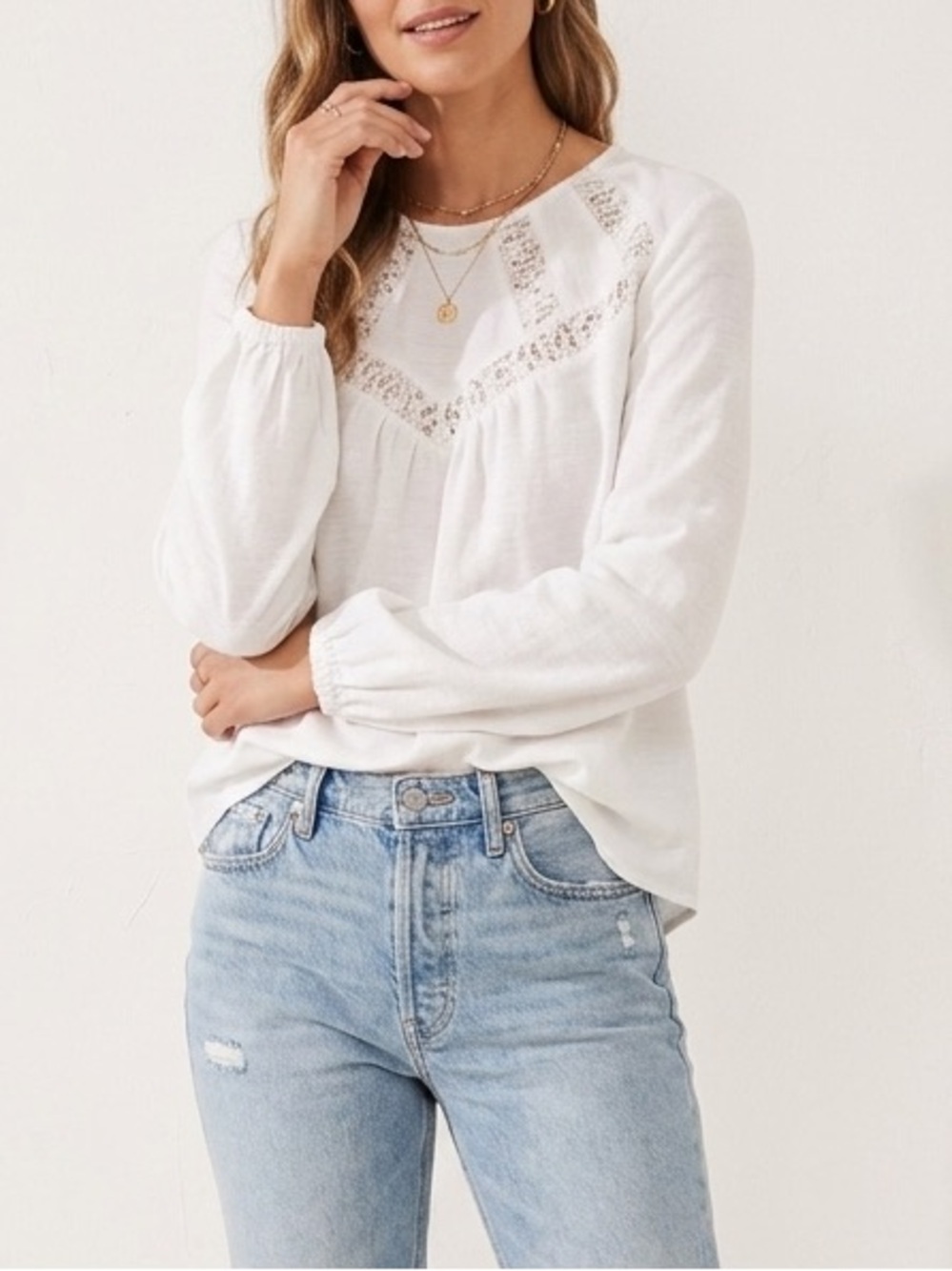 Wrap London White Lace Inset Long Sleeve Blouse Minimalist Peasant Top 10